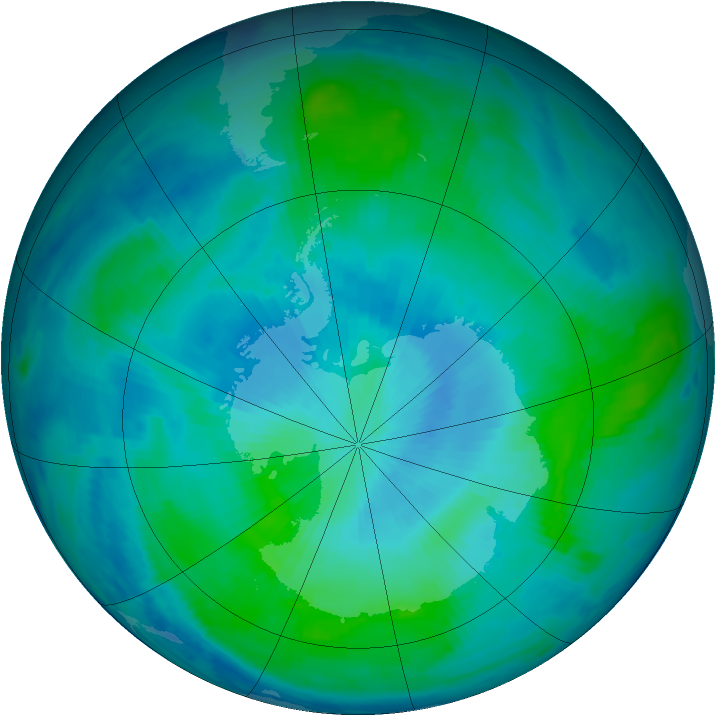 Antarctic ozone map for 22 February 1997
